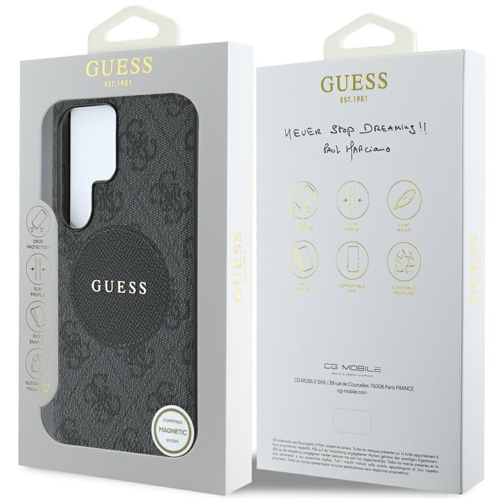 Guess Samsung Galaxy S25 Ultra - 4G Round Patch Classic Logo - Θήκη με Επένδυση Συνθετικού Δέρματος και MagSafe - Black - GUHMS25LP4PGRSGK