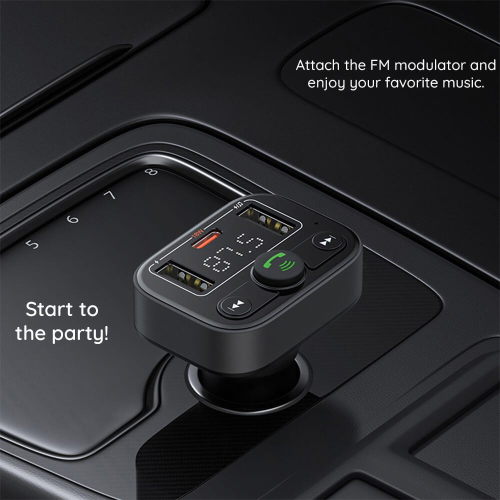 Baseus S - 09 Lite FM Transmitter με 2 Θύρες USB και 1 Θύρα Type - C για Αναπαραγωγή Μουσικής / Φόρτιση Κινητών στο Αυτοκίνητο - Cluster Black