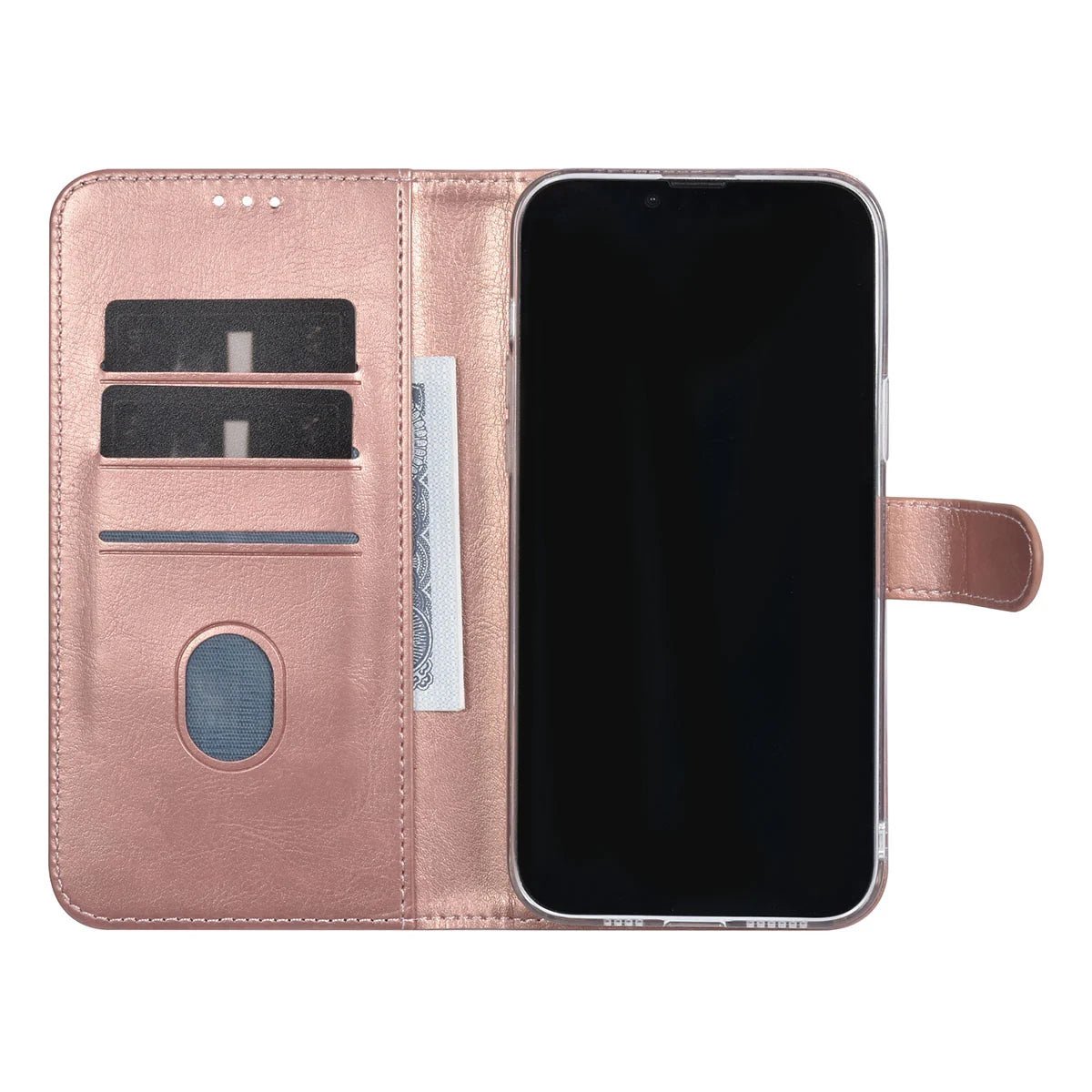 Tuniq iPhone 15 Plus / 14 Plus - Θήκη Πορτοφόλι Stand από Δερματίνη - Rose Gold
