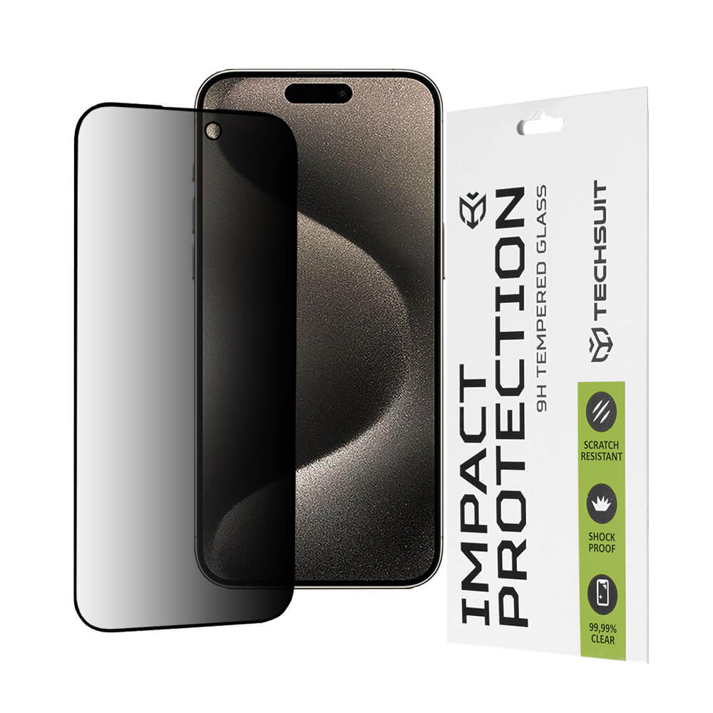 Techsuit iPhone 15 Pro Max 9H 111D Privacy 0.33mm Full Screen Full Glue Tempered Glass Αντιχαρακτικό Γυαλί Οθόνης - Black