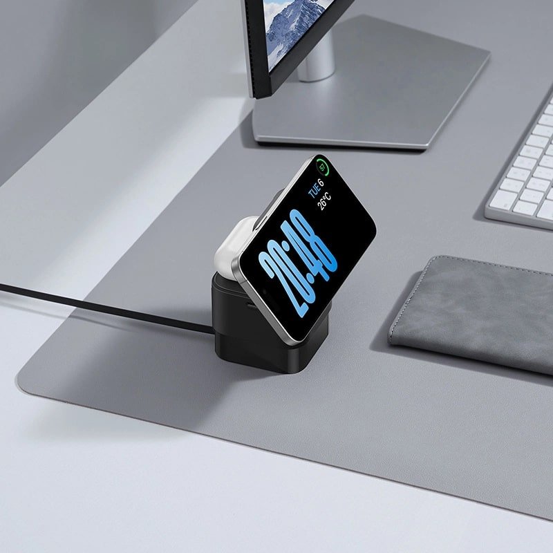 Baseus MagPro 2in1 Ασύρματος Φορτιστής MagSafe για Smartphones και Airpods με Ενσωματωμένο Καλώδιο USB - C - Black - BS - W531