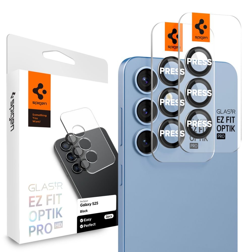 Spigen Samsung Galaxy S25 Optik Pro Glas.TR EZ Fit Αντιχαρακτικό Γυαλί για την Κάμερα - 2 Τεμάχια - Black