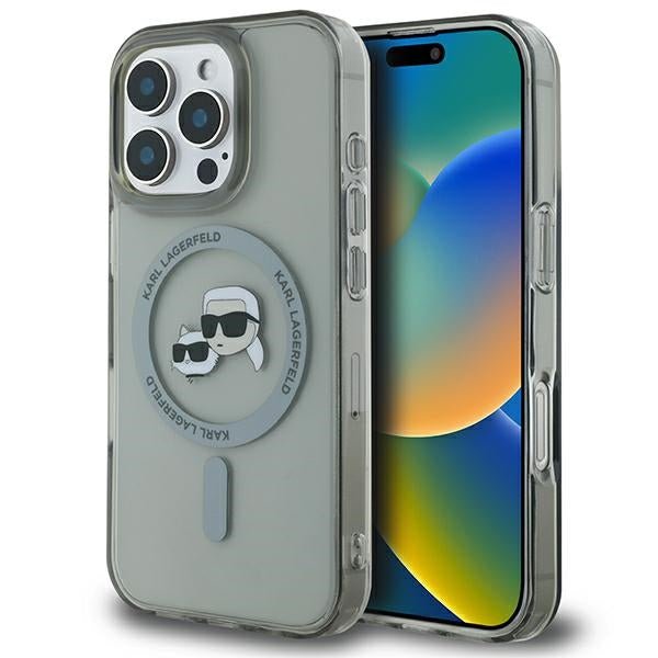 Karl Lagerfeld iPhone 16 Pro Max - IML Metal Karl and Choupette Head - Σκληρή Θήκη με Πλαίσιο Σιλικόνης και MagSafe - Black - KLHMP16XHLSKCK