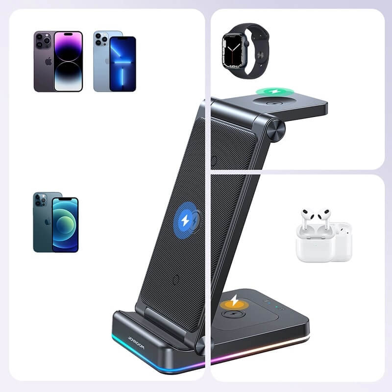 Joyroom JR - WQN01 15W 3in1 Ασύρματος Φορτιστής Qi Charge για Smartphones και Apple Watch και Airpods - Black