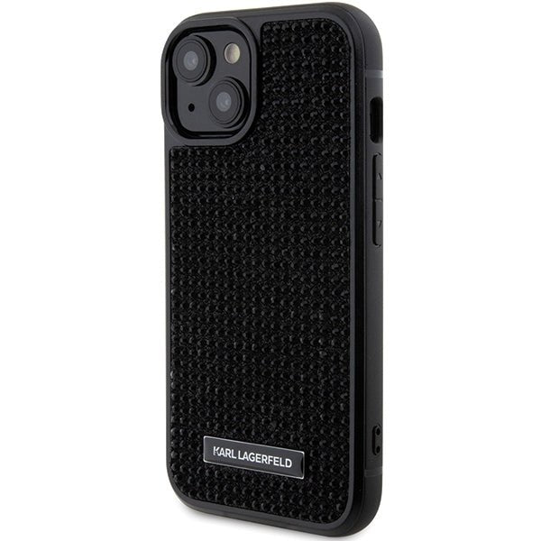 Karl Lagerfeld iPhone 15 - Rhinestone Logo Metal Plate Σκληρή Θήκη με Πλαίσιο Σιλικόνης - Black - KLHCP15SHDSPLK