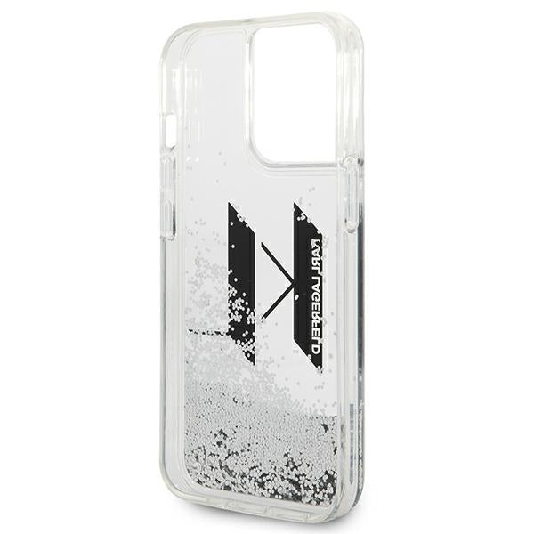 Karl Lagerfeld iPhone 14 Pro - Liquid Glitter Big KL Σκληρή Θήκη με Πλαίσιο Σιλικόνης - Διάφανη / Silver - KLHCP14LLBKLCS