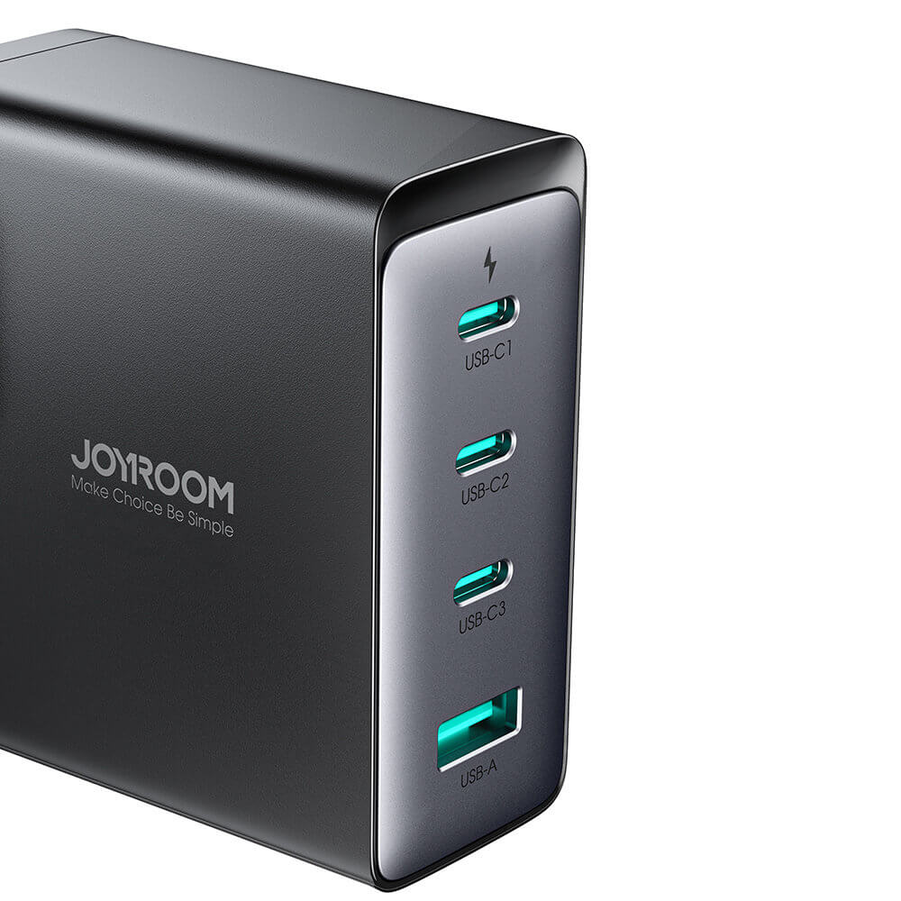 JOYROOM JR - TCG05EU GAN 140W Οικιακός Φορτιστής Γρήγορης Φόρτισης με 3 Θύρες Type - C και 1 Θύρα USB και Καλώδιο Type - C to Type - C - Black