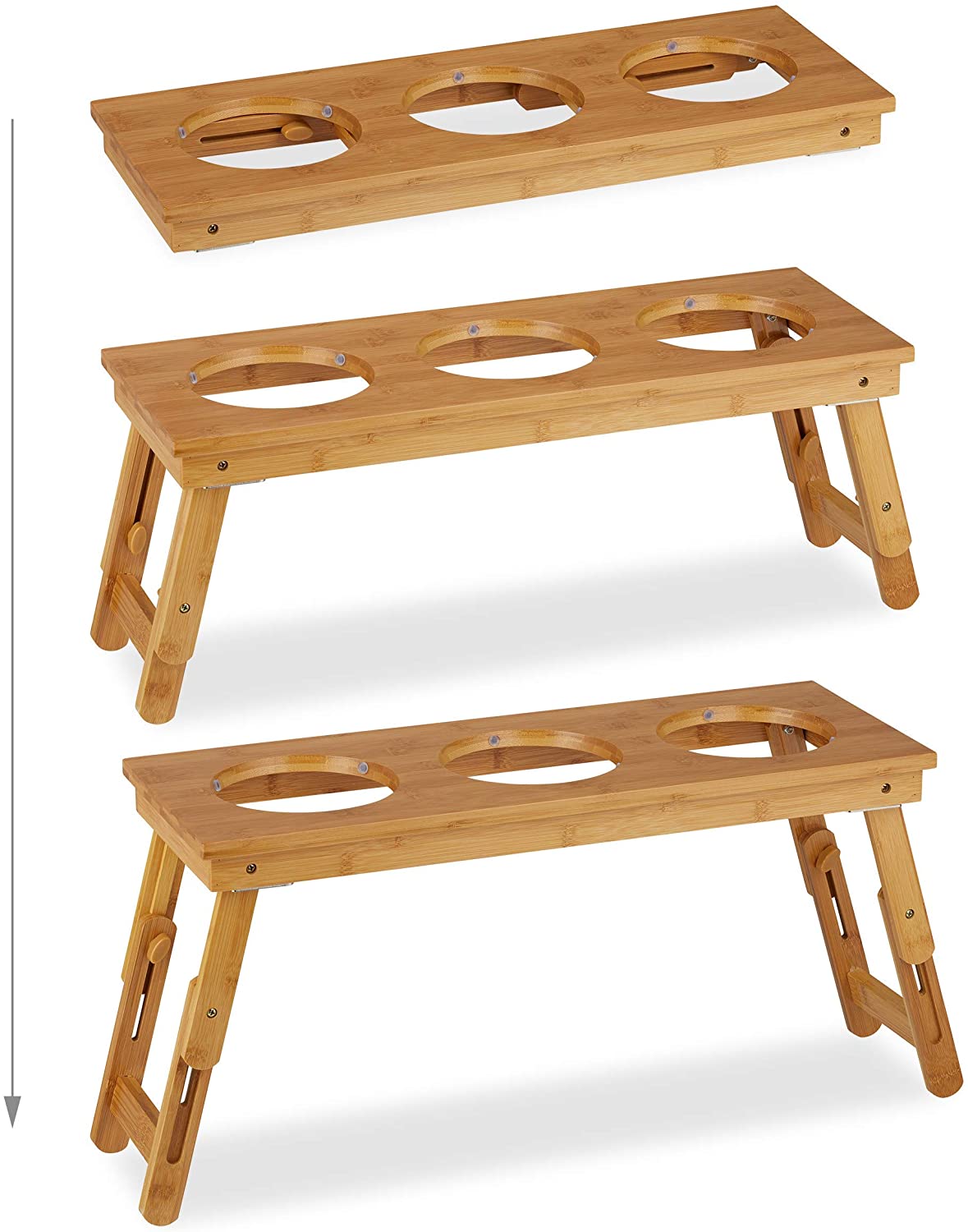 Relaxdays Foldable Bowl Stand - Αναδιπλούμενο Σταντ με 3 Μπολ για Νερό και Τροφή - 700 ml - Natural - 4052025916084