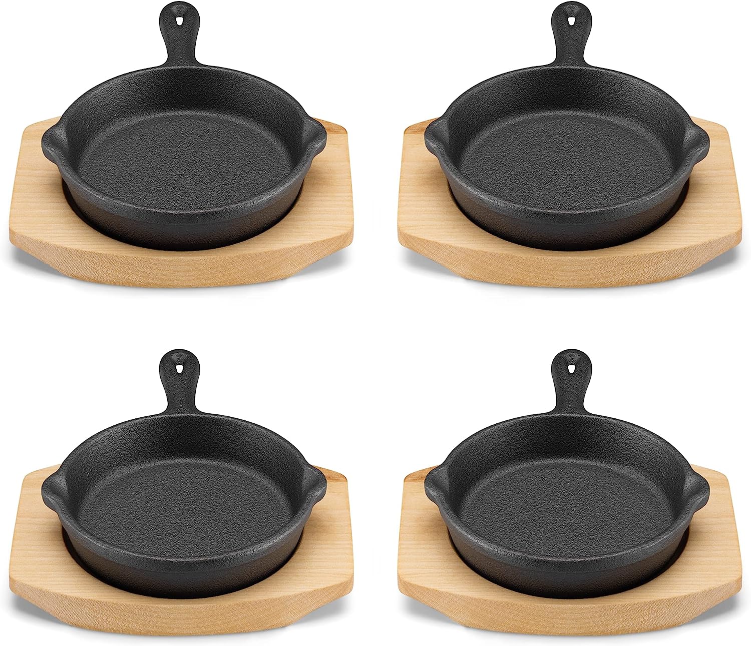 Navaris Σετ με 4 Μίνι Τηγάνια από Χυτοσίδηρο με Ξύλινες Βάσεις - 10.2 cm - Black - 60343.03