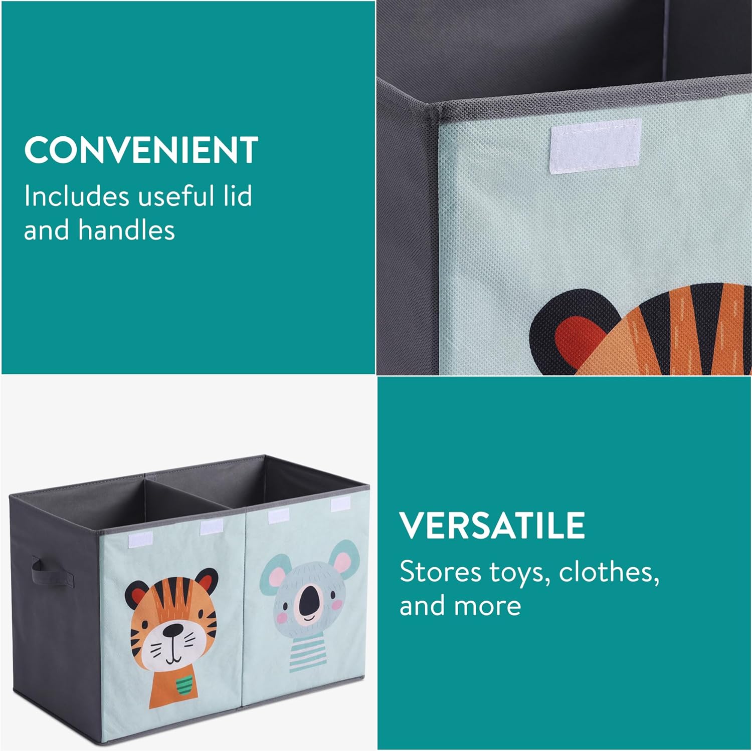 Navaris Παιδικό Κουτί Αποθήκευσης Παιχνιδιών με Διαχωριστικό - 62 x 33 x 40 cm - Grey - 61058.01