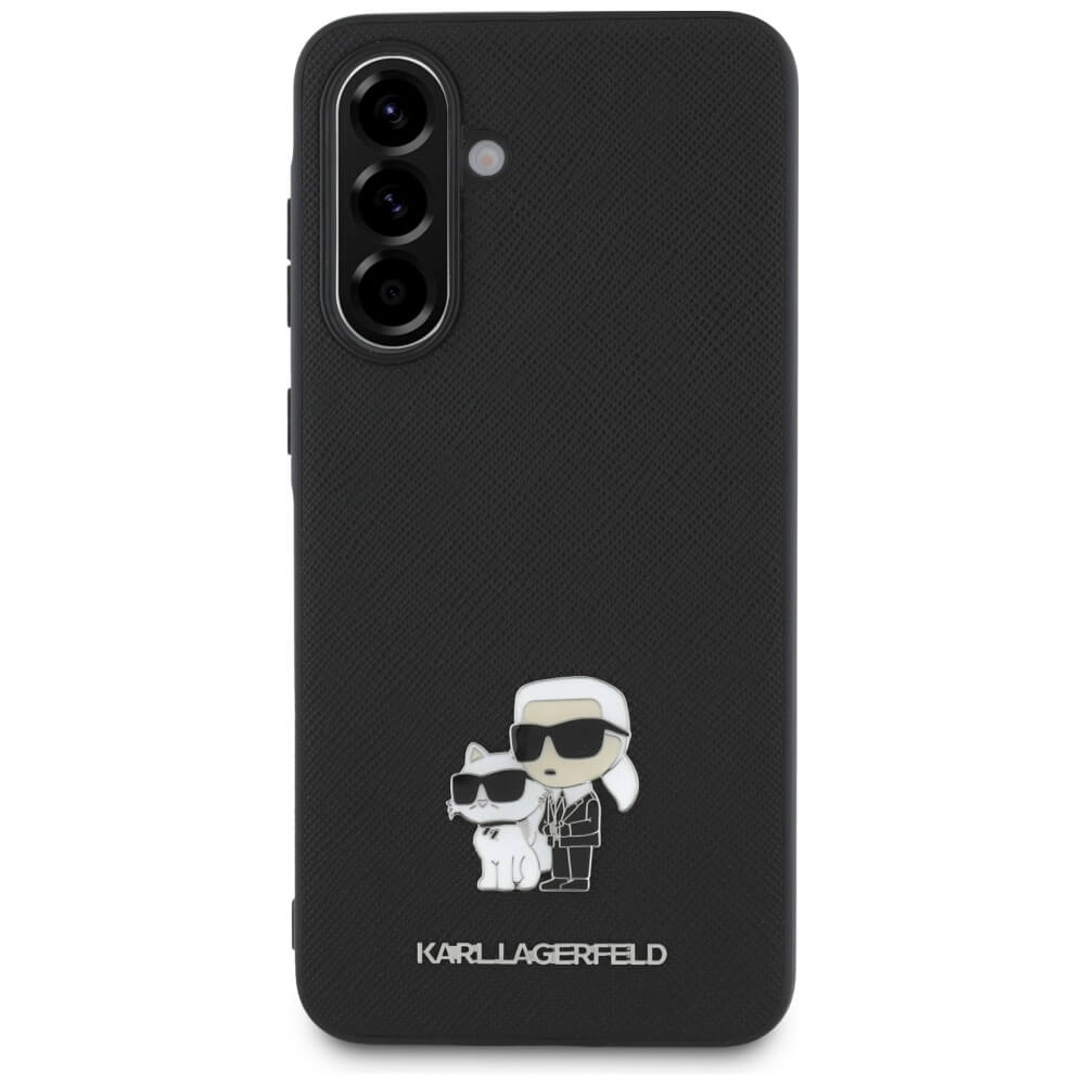 Karl Lagerfeld Samsung Galaxy A56 5G Saffiano Karl and Choupette Metal Logo Σκληρή Θήκη με Επένδυση Συνθετικού Δέρματος - Black - KLHCSA56PSAKCMPK