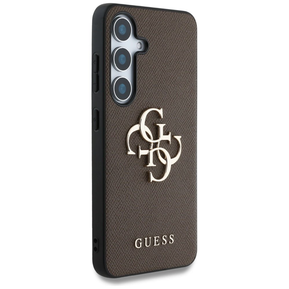 Guess Samsung Galaxy S25 - Grained Big 4G Logo Small Classic Logo - Σκληρή Θήκη με Επένδυση από Οικολογικό Δέρμα - Brown - GUHCS25SPGT4MBW