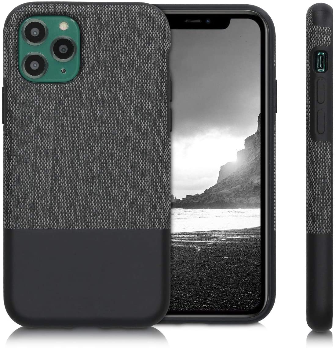 KW iPhone 11 Pro Θήκη Σιλικόνης TPU Design Two - Tone Tweed Fabric - Anthracite / Black - 51156.01