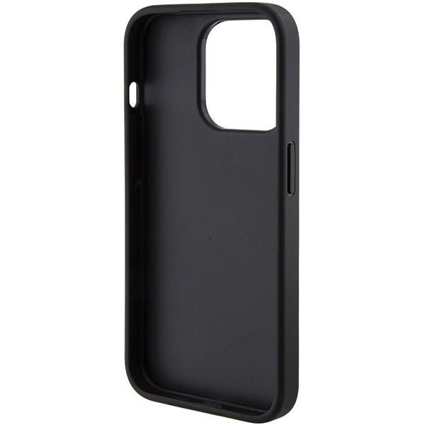Guess iPhone 15 Pro Grip Stand 4G Triangle Strass Logo Θήκη με Επένδυση Συνθετικού Δέρματος και Stand - Black - GUHCP15LPGS4TDK