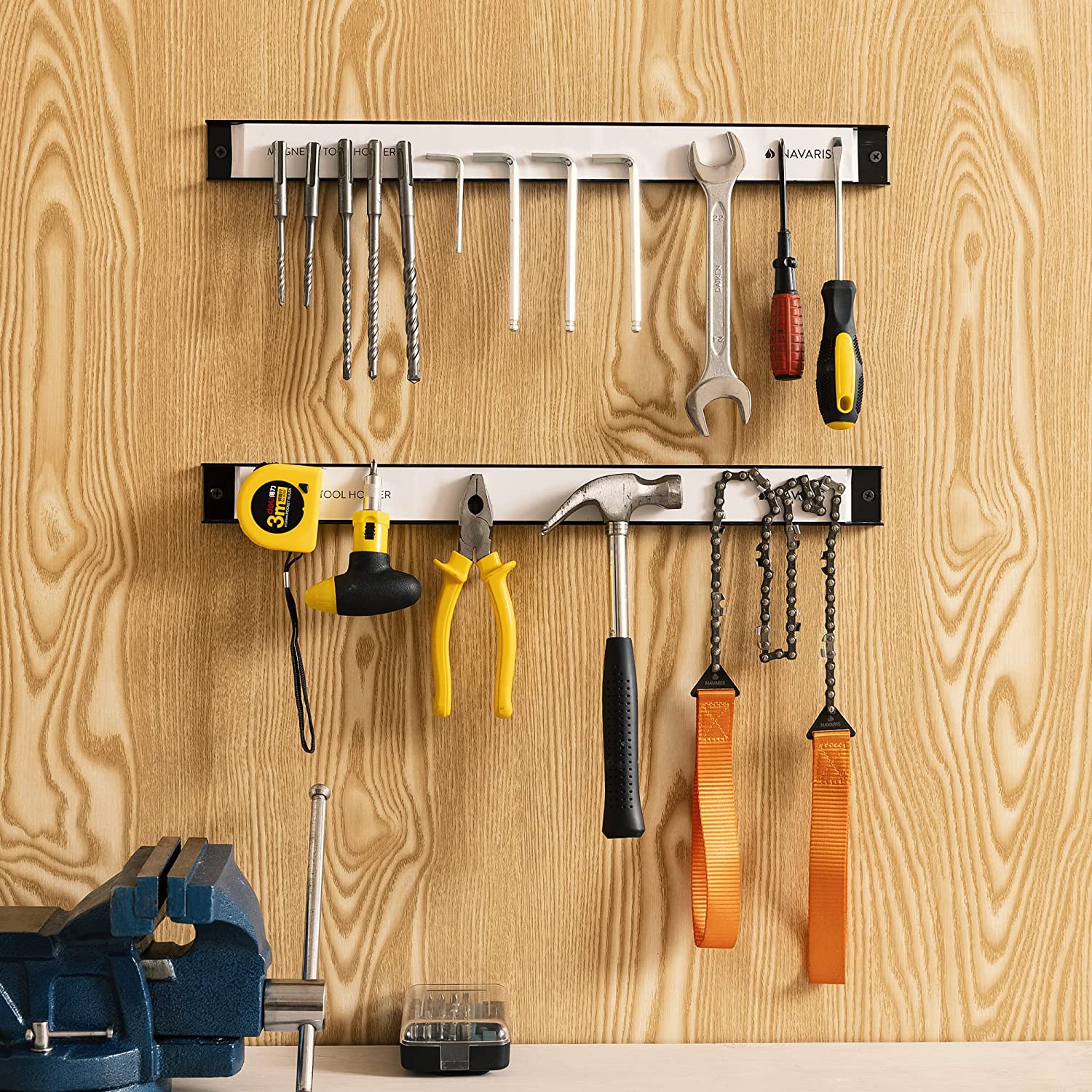 Navaris Σετ με 2 Επιτοίχιες Μαγνητικές Βάσεις Στήριξης Εργαλείων - 4 x 46 cm - Black - 54269.02