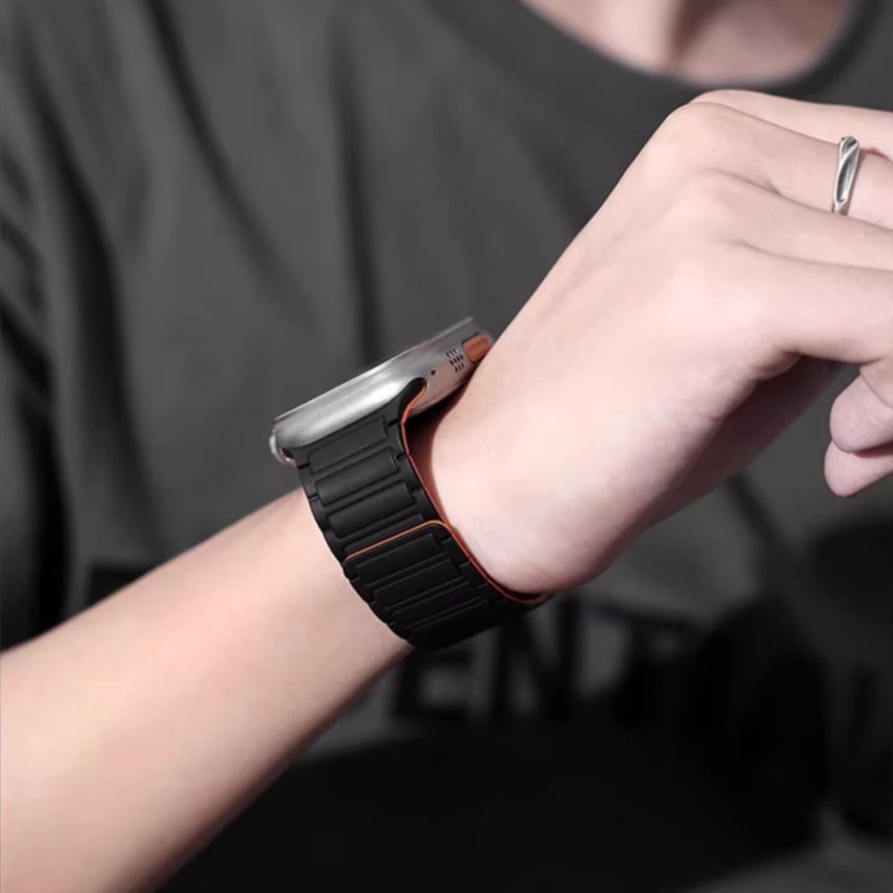 Tech - Protect Λουράκι Apple Watch 4 / 5 / 6 / 7 / 8 / 9 / SE / ULTRA 1 / ULTRA 2 - 42 / 44 / 45 / 49 mm IconBand Magnetic Μαγνητικό Σιλικόνης - Black / Orange