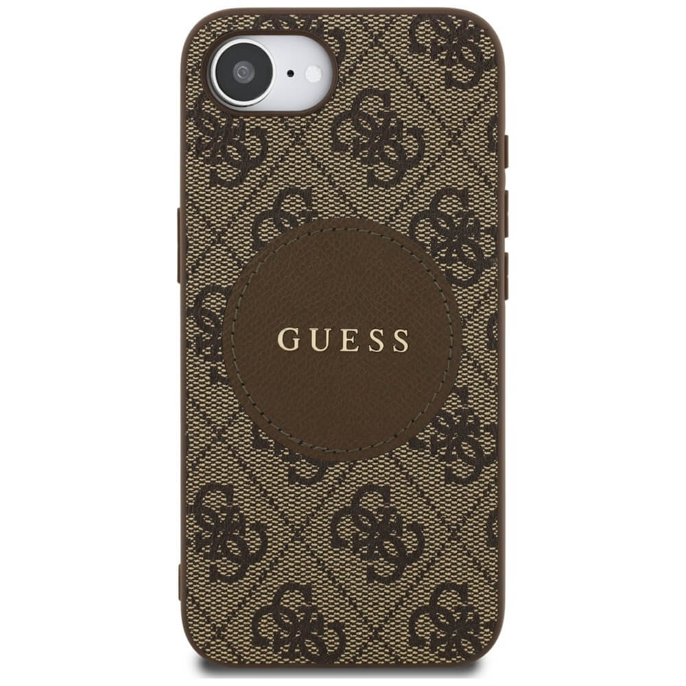 Guess iPhone 16e - 4G Circle Classic Logo - MagSafe Θήκη με Επένδυση Συνθετικού Δέρματος - Brown - GUHMPSE4P4PGRSGW