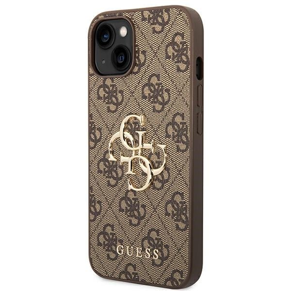 Guess iPhone 14 - 4G Big Metal Logo Θήκη με Επένδυση Συνθετικού Δέρματος - Brown - GUHCP14S4GMGBR
