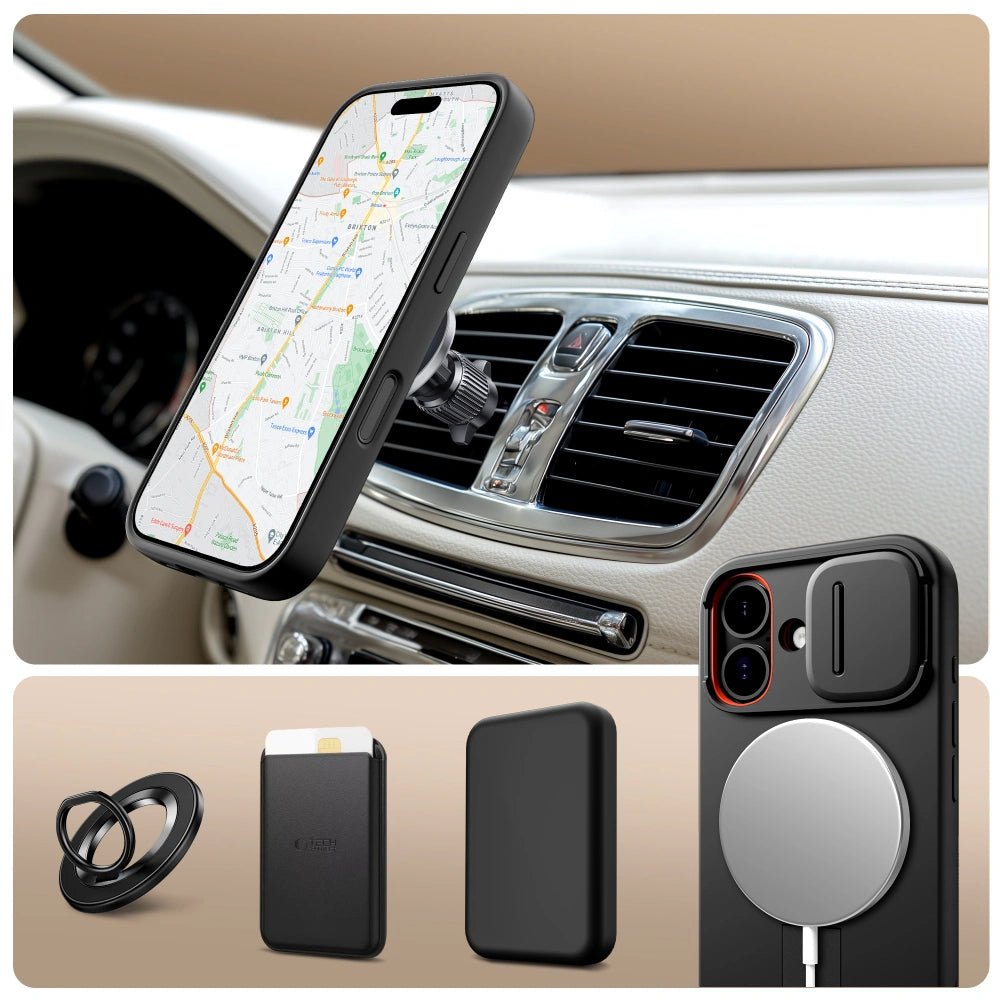 Tech - Protect iPhone 17 - Kevlar Aura MagSafe - Σκληρή Θήκη με Ανοιγόμενο Κάλυμμα Κάμερας και Stand - Black