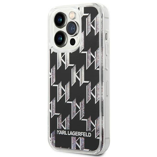 Karl Lagerfeld iPhone 14 Pro Max - Liquid Glitter Monogram Σκληρή Θήκη με Πλαίσιο Σιλικόνης - Black - KLHCP14XLMNMK