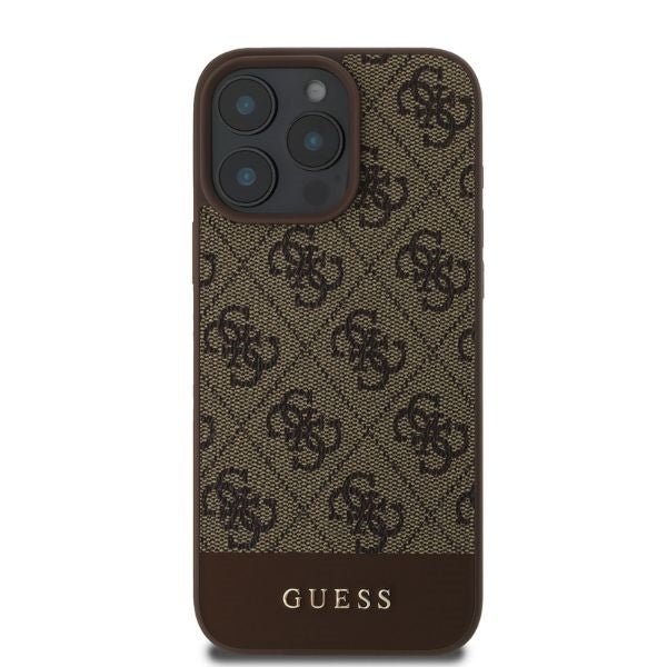 Guess iPhone 16 Pro - 4G Bottom Stripe - Θήκη με Επένδυση Συνθετικού Δέρματος - Brown - GUHCP16LG4GLBR