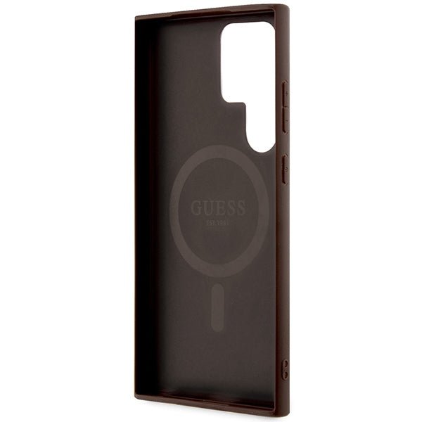 Guess Samsung Galaxy S24 Ultra - 4G Collection Leather Metal Logo MagSafe Θήκη με Επένδυση Συνθετικού Δέρματος και MagSafe - Brown - GUHMS24LG4GFRW