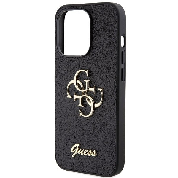 Guess iPhone 15 Pro Max Glitter Script Big 4G Σκληρή Θήκη με Πλαίσιο Σιλικόνης - Black - GUHCP15XHG4SGK