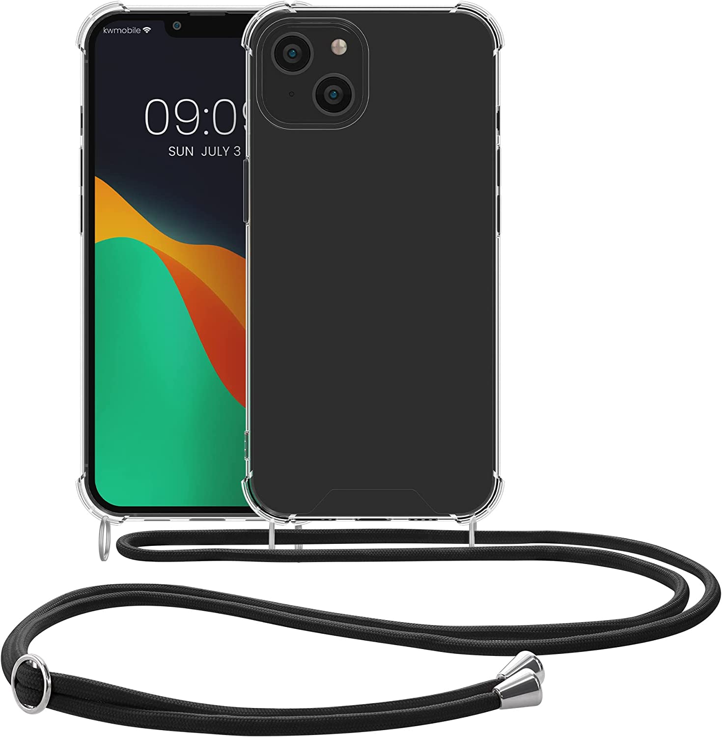 KW iPhone 14 Plus Θήκη Σιλικόνης TPU με Λουράκι - Διάφανη / Black - 59109.01