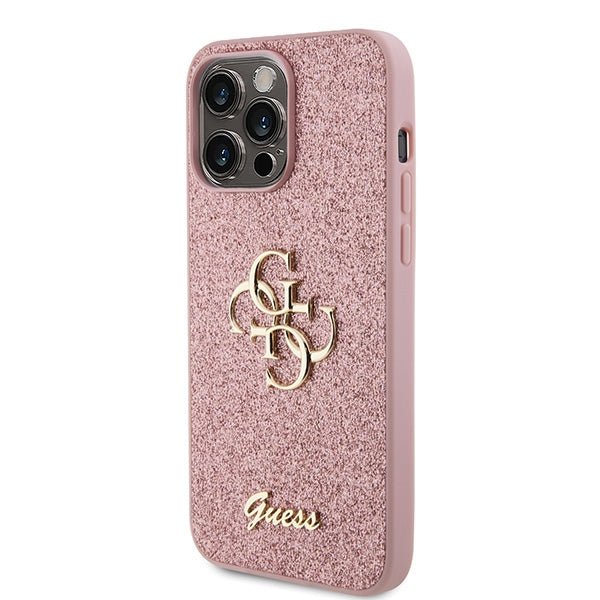 Guess iPhone 15 Pro Glitter Script Big 4G Σκληρή Θήκη με Πλαίσιο Σιλικόνης - Pink - GUHCP15LHG4SGP