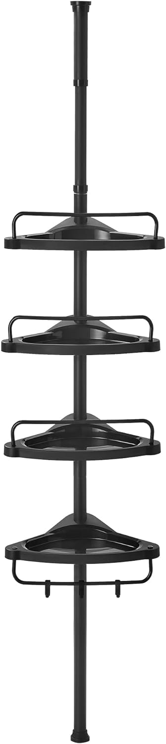 Songmics Γωνιακή Επιτοίχια Ραφιέρα Μπάνιου με Pυθμιζόμενο Ύψος και 4 Ράφια - Black - BCB001B01V1