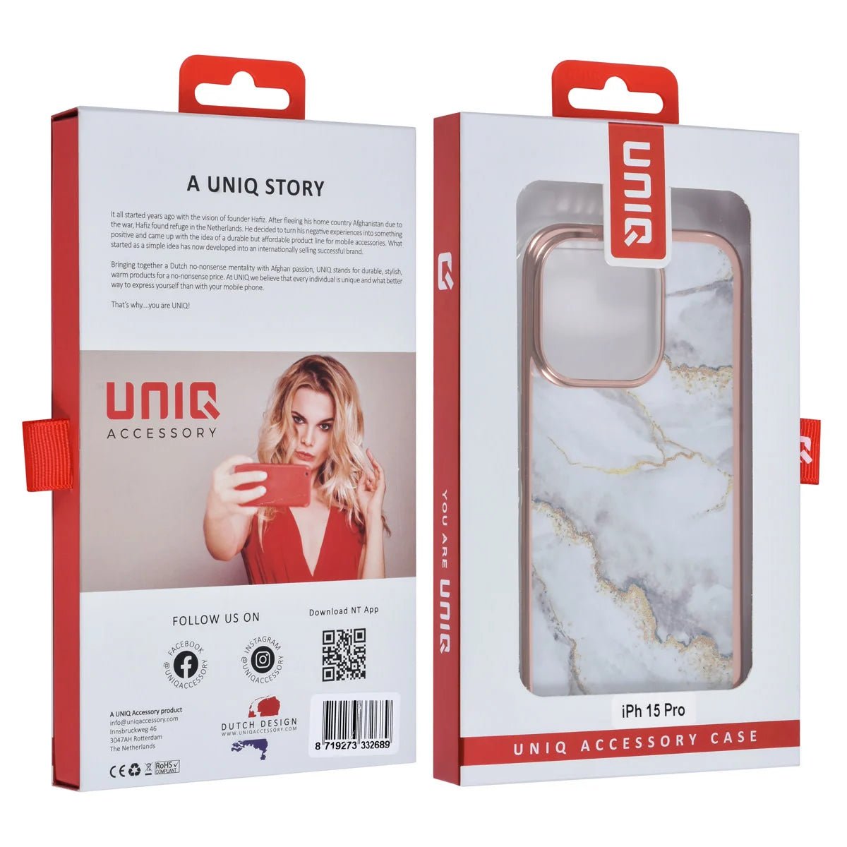 Tuniq iPhone 15 Pro - Σκληρή Θήκη με Πλαίσιο Σιλικόνης - Σχέδιο Μάρμαρο - Γκρί