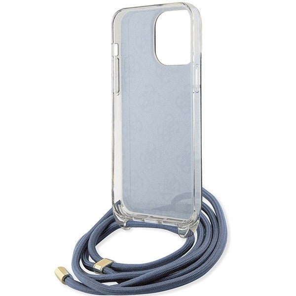 Guess iPhone 15 Pro Crossbody Cord 4G Print Σκληρή Θήκη με Πλαίσιο Σιλικόνης και Λουράκι - Blue - GUHCP15LHC4SEB