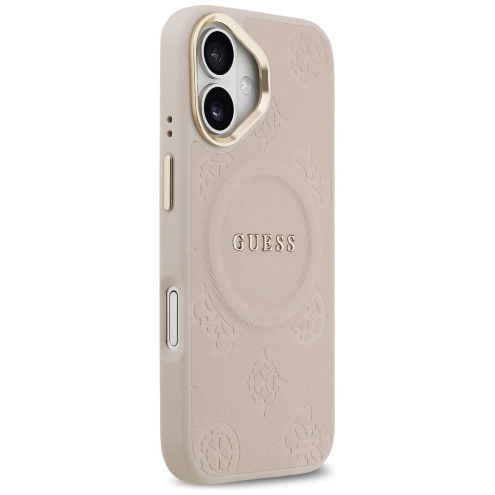 Guess iPhone 17 - Peony Hot Stamp MagSafe - Σκληρή Θήκη με Επένδυση Συνθετικού Δέρματος - Pink - GUHMP17SPSAMSECP