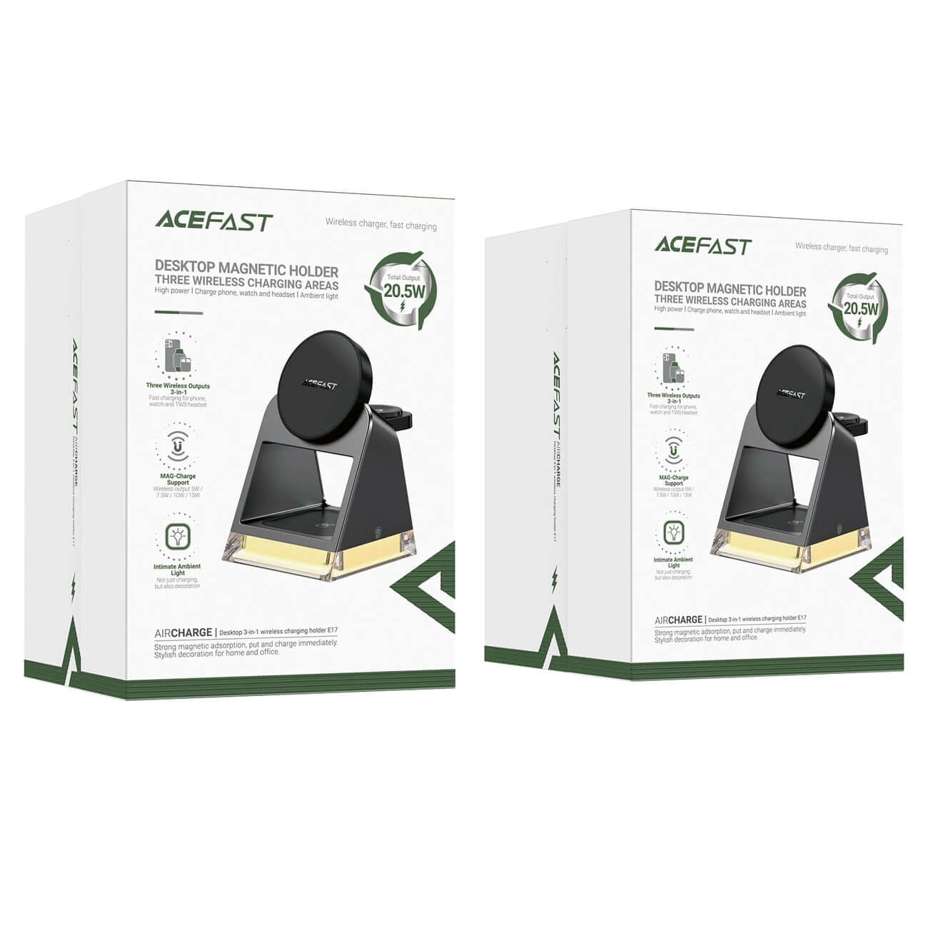 Acefast E17 3in1 Ασύρματος Μαγνητικός Φορτιστής MagSafe 15W με Καλώδιο USB / Type - C - Black