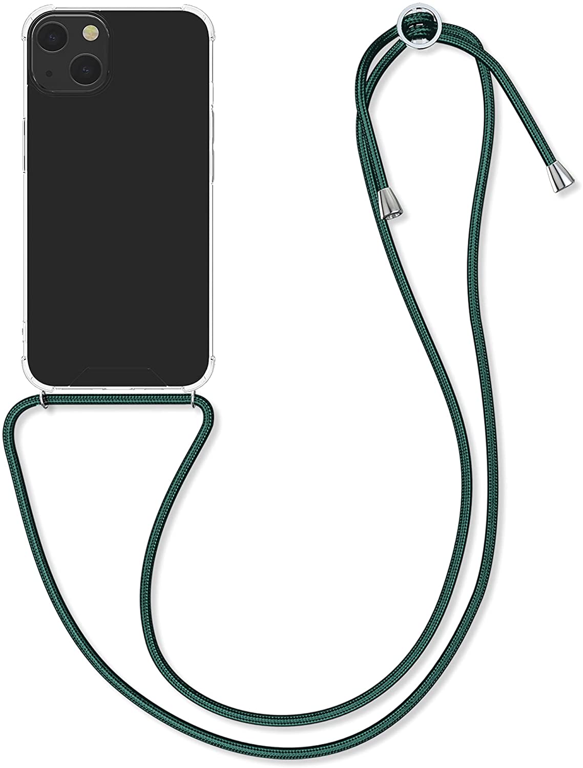 KW iPhone 13 Θήκη Σιλικόνης TPU με Λουράκι - Διάφανη / Dark Green - 55949.80