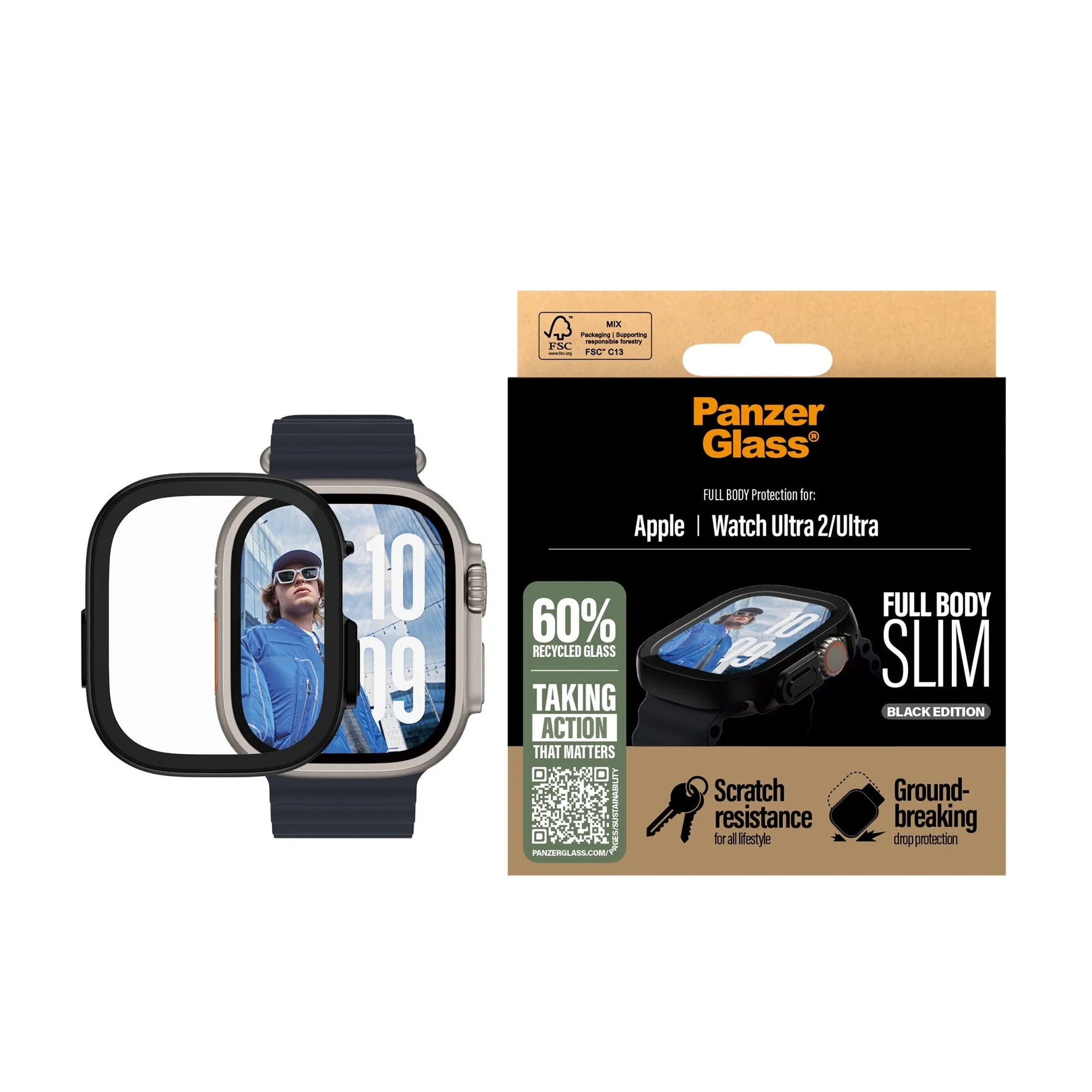 PanzerGlass Θήκη Apple Watch Ultra (1/2/3) - 49mm - Full Body Slim με Προστασία Οθόνης - Black