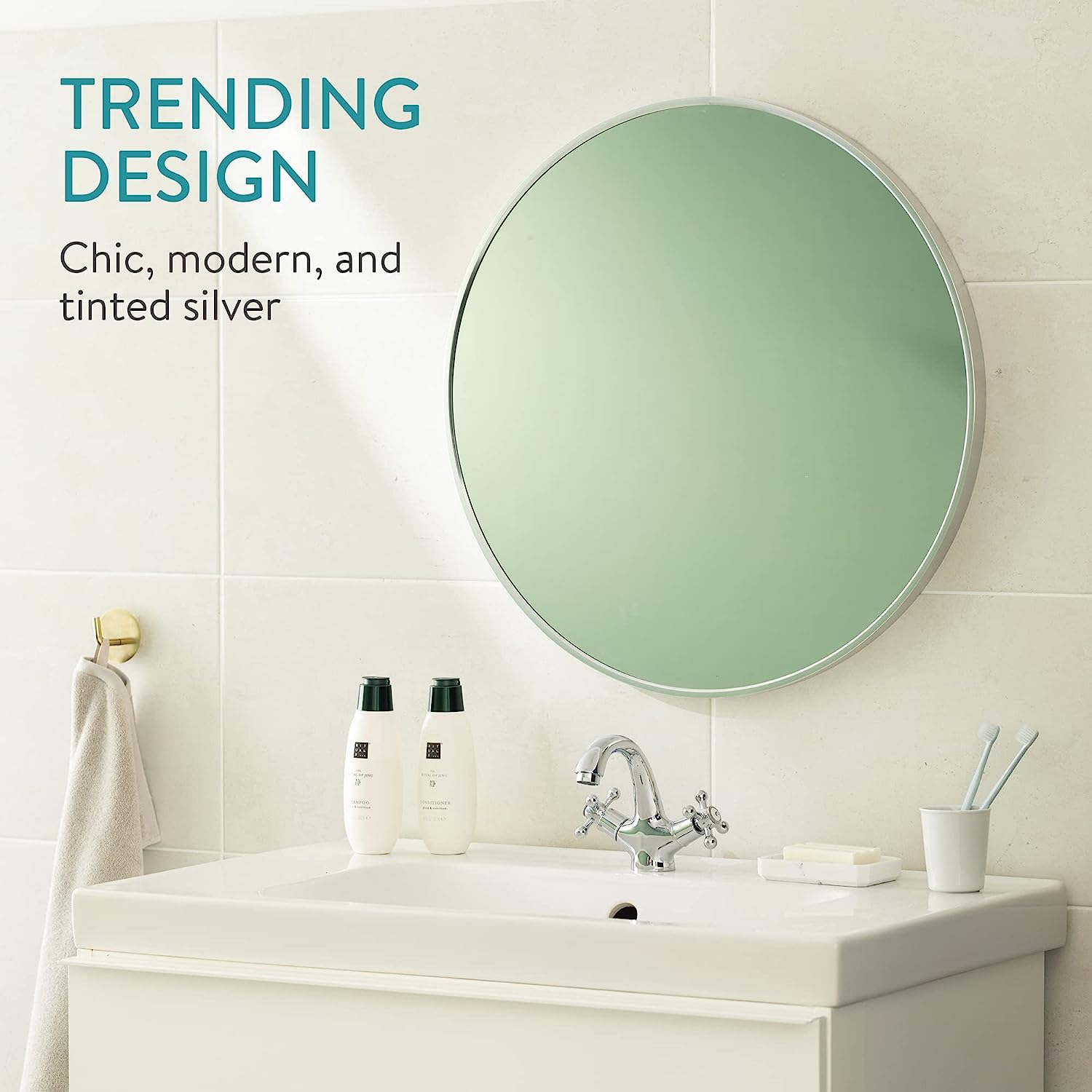 Navaris Στρογγυλός Καθρέπτης Τοίχου - 60 cm - Silver - 60870.35