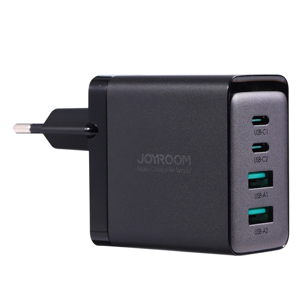 JOYROOM JR - TCG02 GAN 67W Οικιακός Φορτιστής Γρήγορης Φόρτισης με 2 Θύρες Type - C και 2 Θύρες USB και Καλώδιο Type - C to Type - C 100W - Black