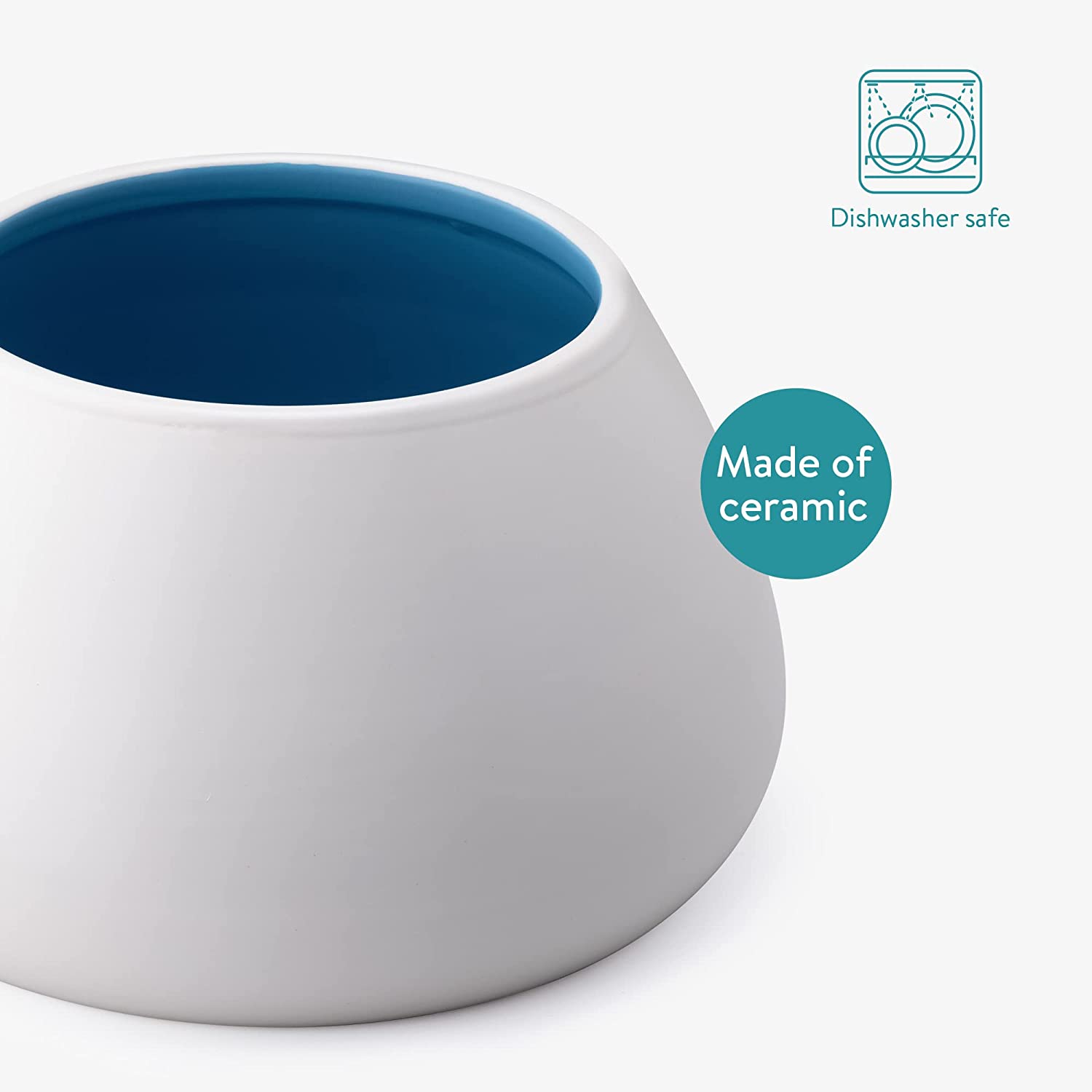 Navaris Κεραμικό Μπολ Φαγητού και Νερού για Κατοικίδια - 1.9L - White / Blue - 56612.04