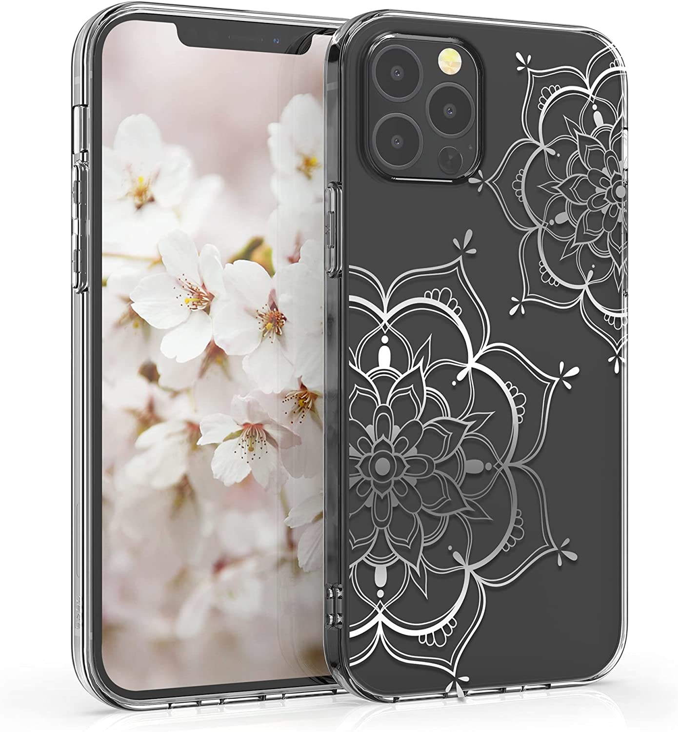 KW iPhone 12 / iPhone 12 Pro Θήκη Σιλικόνης TPU Design Flower Twins - Διάφανη / Silver - 53035.11