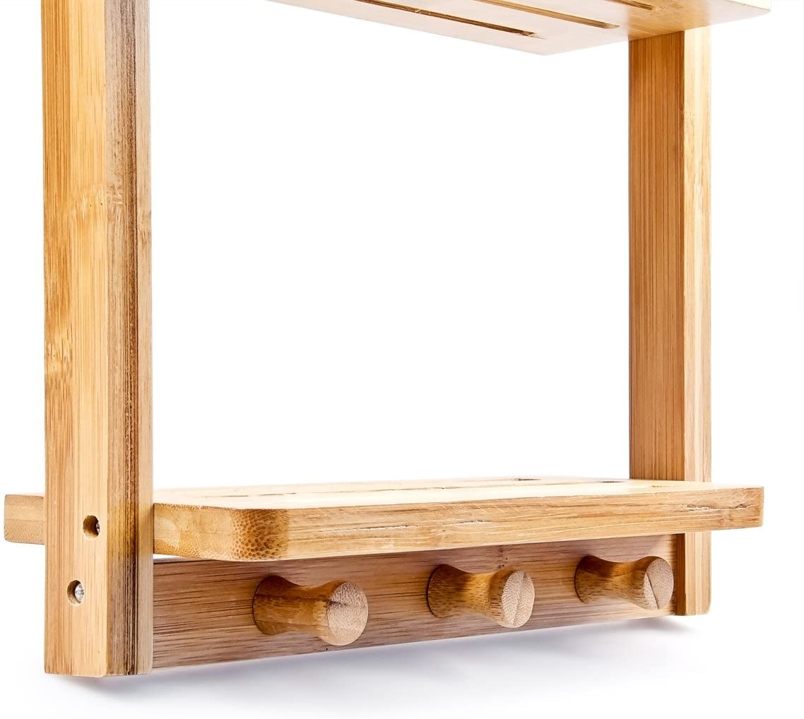 Relaxdays Επιτοίχιο Ράφι Μπάνιου με 3 Διαμερίσματα από Bamboo - Natural - 4052025171636
