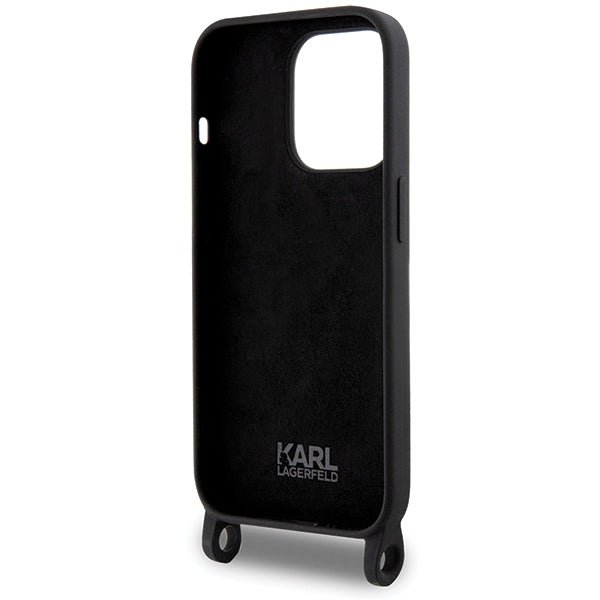 Karl Lagerfeld iPhone 15 Pro Max Crossbody Silicone Ikonik Σκληρή Θήκη με Πλαίσιο Σιλικόνης και Λουράκι - Black - KLHCP15XSCBSKNK
