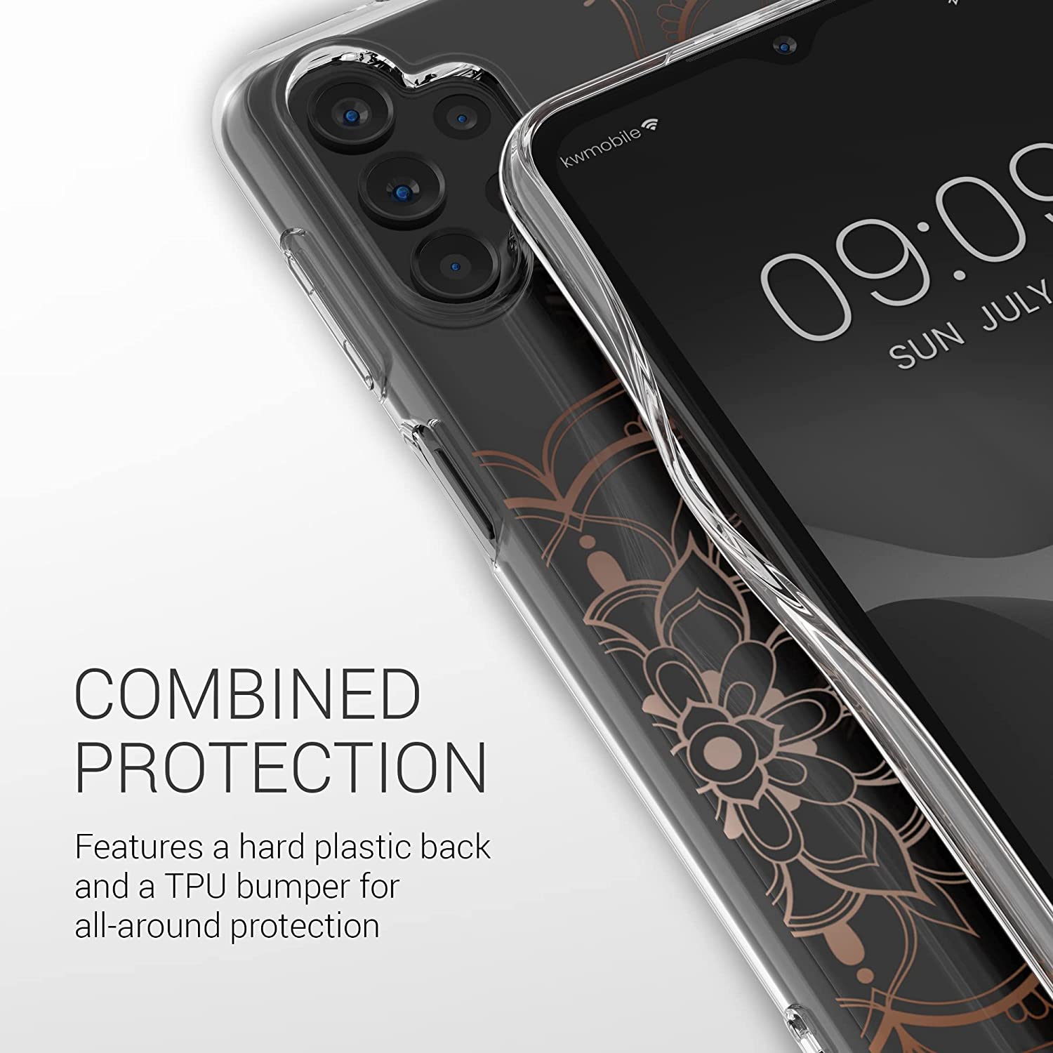 KW Samsung Galaxy A13 4G Θήκη Σιλικόνης TPU Design Flowers Twins - Rose Gold - Διάφανη - 58797.02