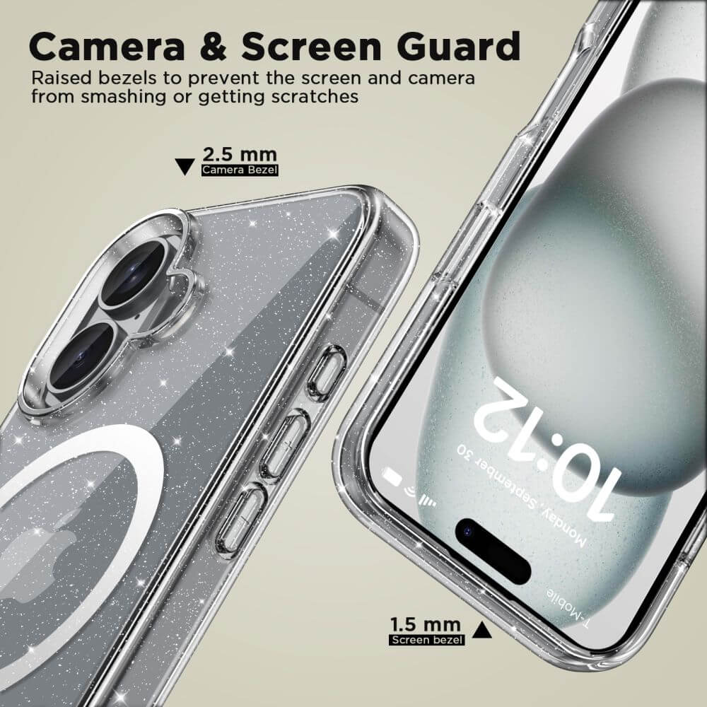 Tech - Protect iPhone 16 Flexair Hybrid MagSafe Σκληρή Θήκη με Πλαίσιο Σιλικόνης και MagSafe - Glitter Clear
