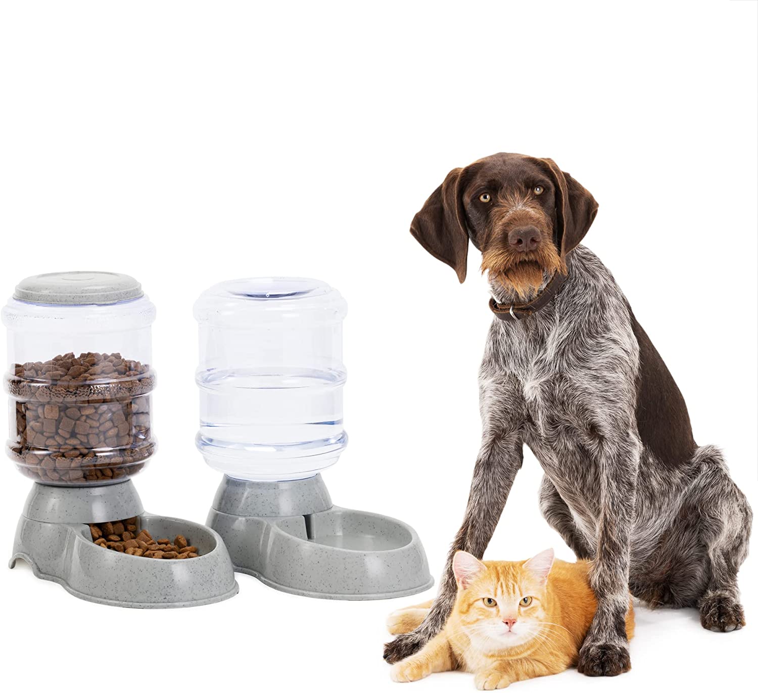 Navaris Automatic Food and Water Dispenser - Σετ με 2 Διανομείς Φαγητού και Νερού για Κατοικίδιο - 3.8L - Dark Grey - 48332.19