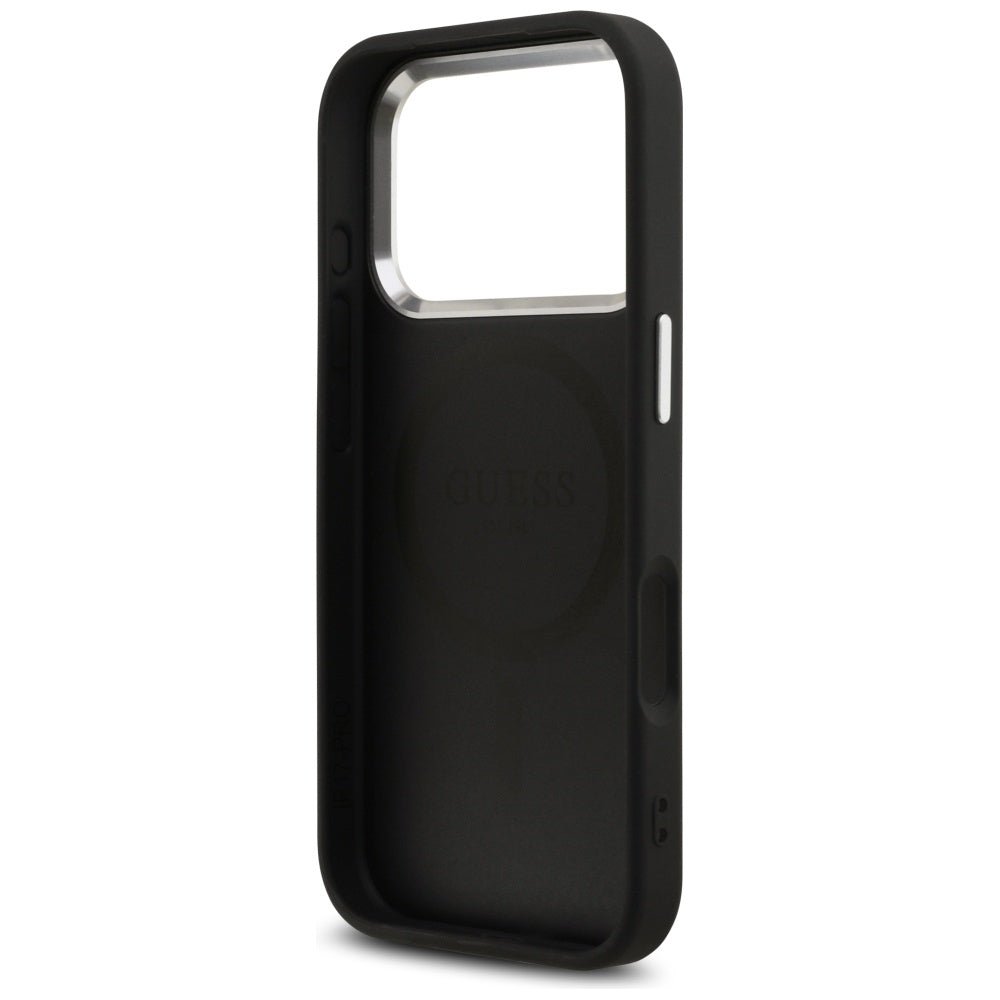 Guess iPhone 17 Pro - 4G Classic Logo MagSafe - Σκληρή Θήκη με Πλαίσιο Σιλικόνης και Επένδυση Οικολογικού Δέρματος - Black - GUHMP17LP4GSSMCK
