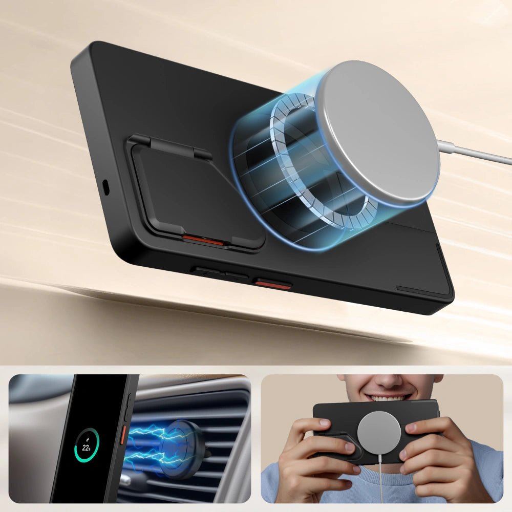 Tech - Protect Samsung Galaxy S25 Ultra - Kevlar Aura MagSafe - Σκληρή Θήκη με Ανοιγόμενο Κάλυμμα Κάμερας και Stand - Black / Orange