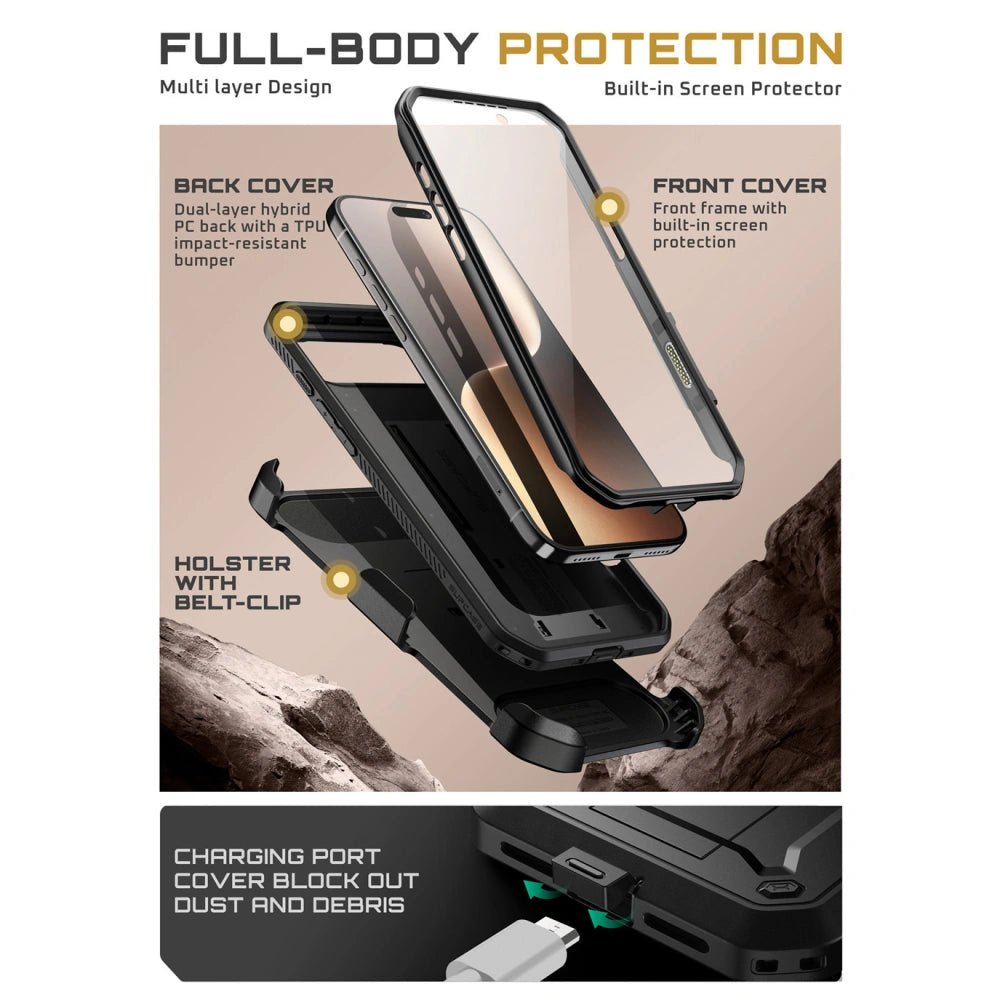 Supcase iPhone Air - Unicorn Beetle Pro - Σκληρή Θήκη με Προστασία Οθόνης και Stand - Black