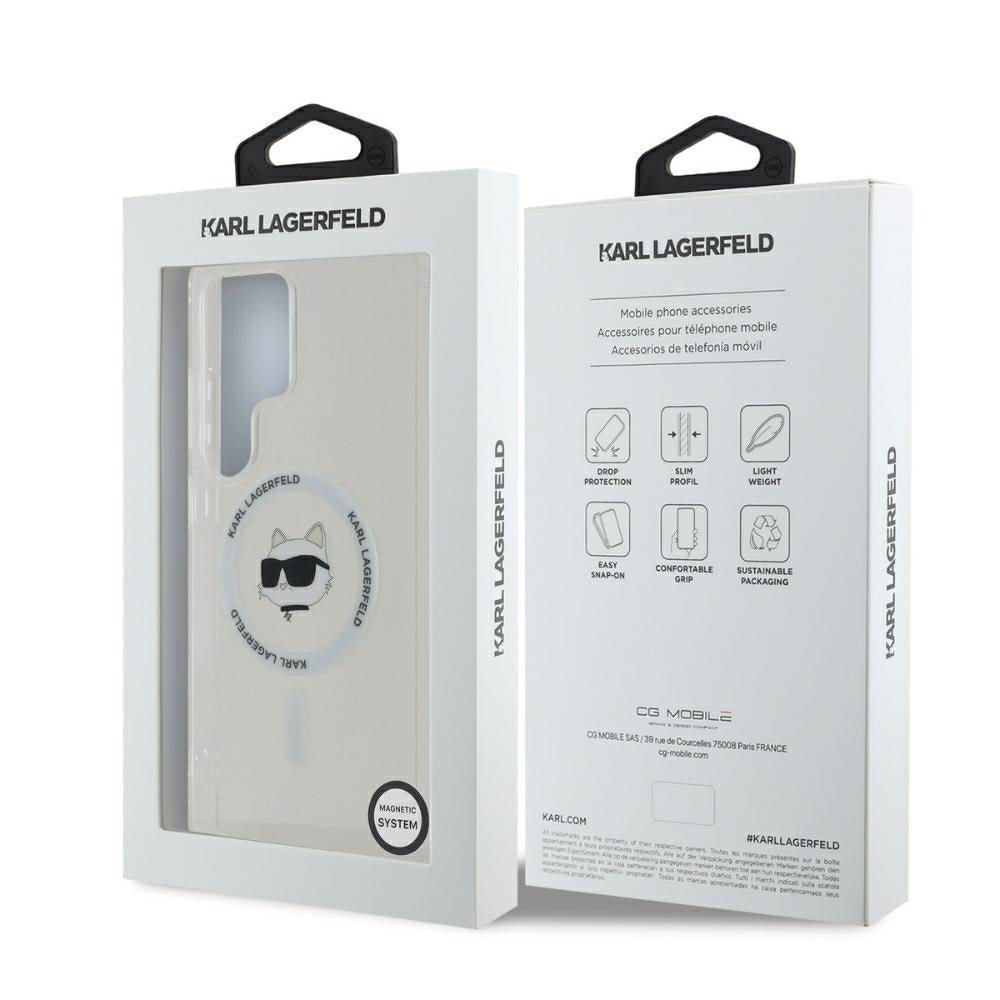 Karl Lagerfeld Samsung Galaxy S25 Ultra - Button Choupette Head Printed Logo - MagSafe Σκληρή Θήκη με Πλαίσιο Σιλικόνης - White - KLHMS25LHLSCHH