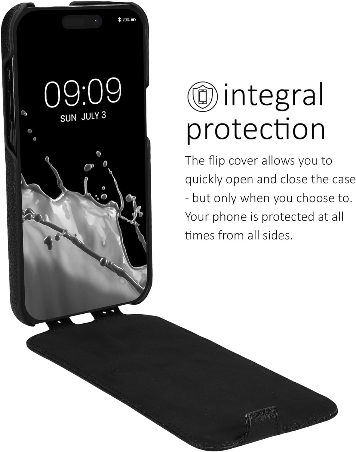 Kalibri iPhone 15 Pro Θήκη Flip από Γνήσιο Δέρμα - Black